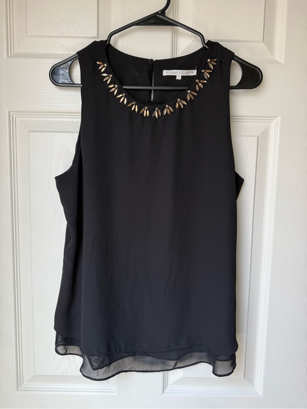 Violet & Claire Black Sleeveless Camisole with Gold Beaded Neckline